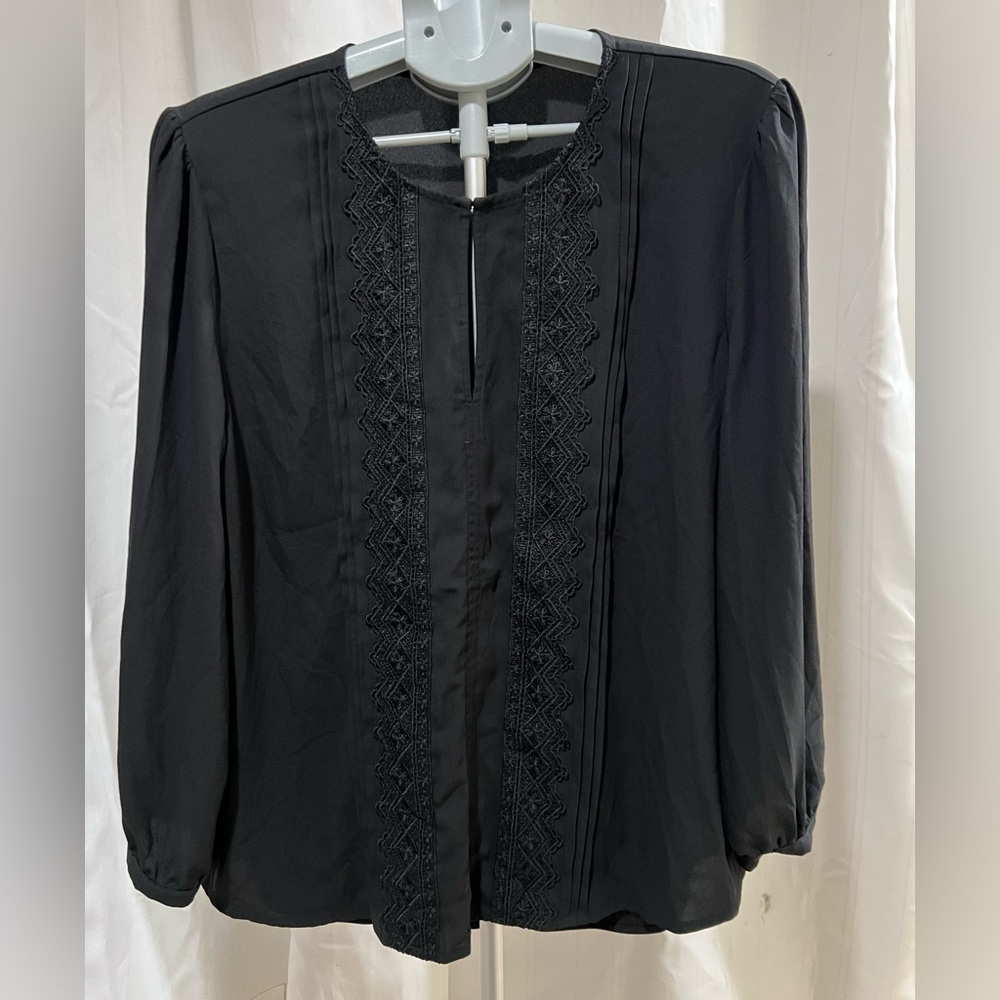 Ann Taylor Black Lace Detail Blouse